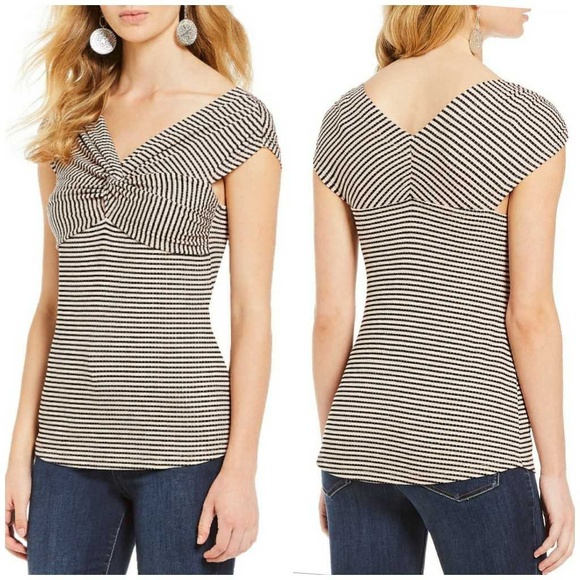 🆕 Anthropologie Stripes Blouse. Pink & Black . Ribbed Fabric. NWT - Picture 4 of 11